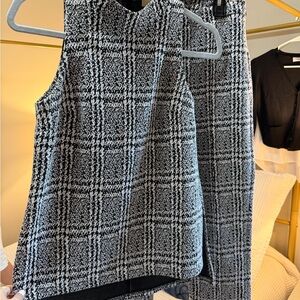 Michael Kors Black and White Plaid Knit Sleeveless Top